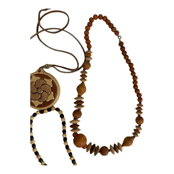 African Vintage Wooden Jewelry Beads Medallion Set Bundle - Picture 4 of 5